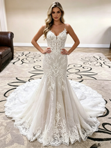 White Mermaid Lace Straps Wedding Dress