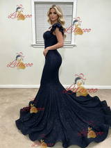 Navy Blue Mermaid Straps Prom Dress