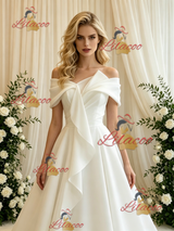 White Tulle Off the Shoulder Pleats Wedding Dress