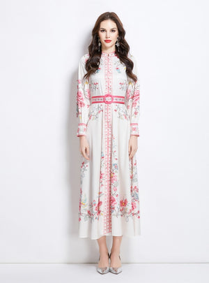 Porcelain Pattern Stand-up Long Dress