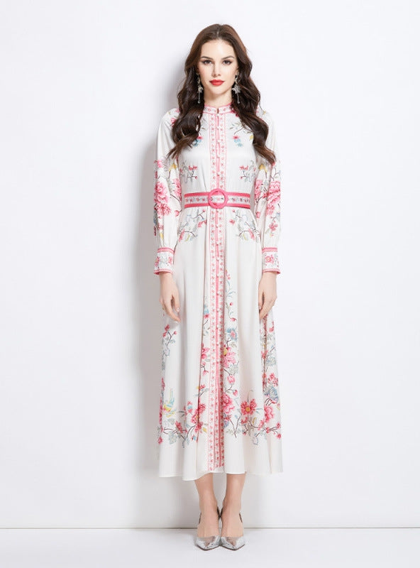 Porcelain Pattern Stand-up Long Dress