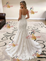 White Mermaid Lace Straps Wedding Dress
