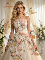 Ivory Tulle One Shoulder Appliques Wedding Dress