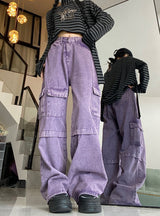 Vintage Purple Overalls Loose Wide-leg Jeans