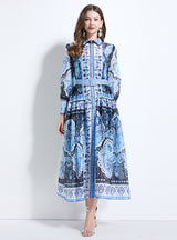 Printed Big Swing Long Sleeve Holiday Dress