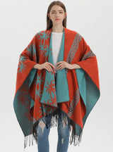 Double Tassels Increase Thick Split Cloak Shawl