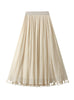 High Waist Gauze Fringed Pleats Skirt On Both Sides