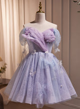Purple Tulle Sequins Off the Shoulder Homecoming Dress