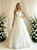 Beige White Tulle Strapless Pleats Wedding Dress
