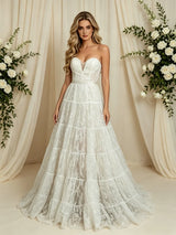 White Lace Strapless Wedding Dress