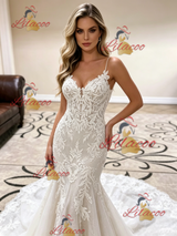 White Mermaid Lace Straps Wedding Dress