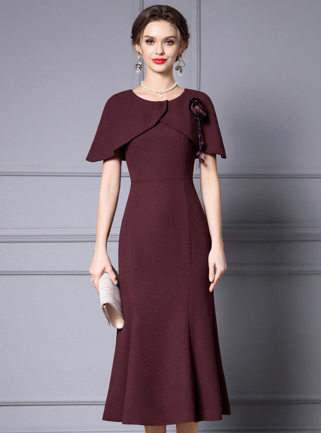 Burgundy Flower Beading Mother of the Bride Dress