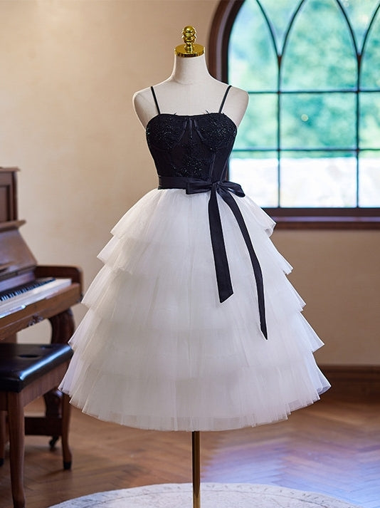 White Tulle Spaghetti Straps Homecoming Dress