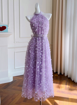 Purple Mesh Retro Halter Dress