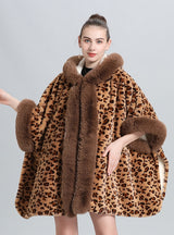 Knitted Shawl Thick Fur Collar Cloak