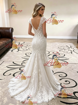 White Mermaid V-neck Lace Wedding Dress