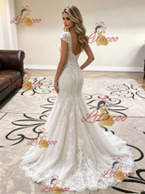 White Mermaid V-neck Lace Wedding Dress