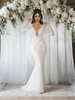 Beige White Mermaid Lace Long Sleeve Wedding Dress