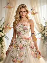 Ivory Tulle One Shoulder Appliques Wedding Dress
