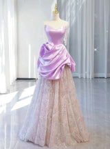 Sequins Strapless Pearls Prom Dress