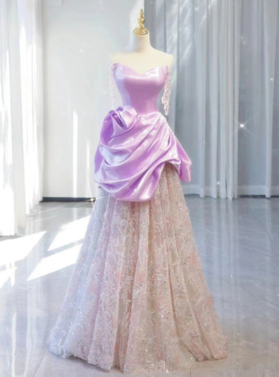 Sequins Strapless Pearls Prom Dress