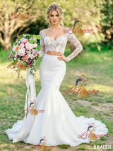White Mermaid Lace Long Sleeve Wedding Dress
