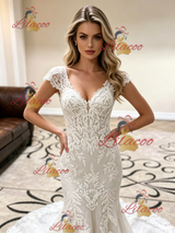 White Mermaid V-neck Lace Wedding Dress