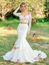White Mermaid Lace Long Sleeve Wedding Dress