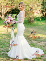 White Mermaid Lace Long Sleeve Wedding Dress