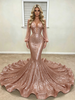 Gold Mermaid Sequins Long Sleeve Prom Dress