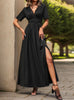 V-neck Short Sleeve Long Dress