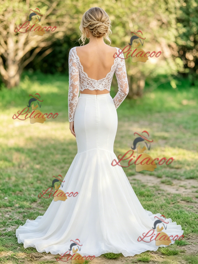 White Mermaid Lace Long Sleeve Wedding Dress