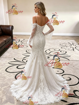 White Mermaid Lace Straps Wedding Dress
