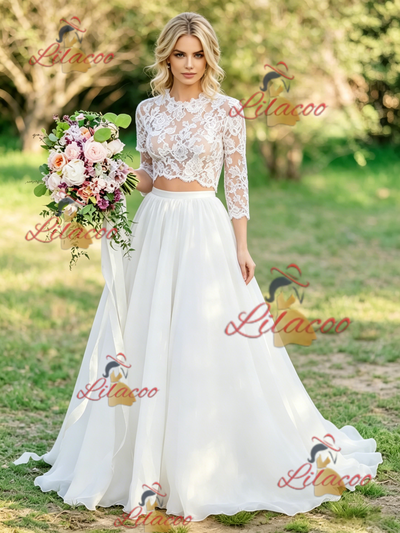 White Lace Long Sleeve Wedding Dress