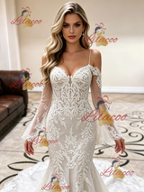 White Mermaid Lace Straps Wedding Dress