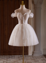 White Tulle Lace Beading Homecoming Dress