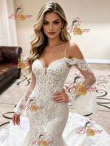 White Mermaid Lace Straps Wedding Dress