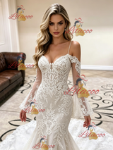 White Mermaid Lace Straps Wedding Dress