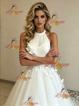 White Tulle Halter Butterfly Wedding Dress