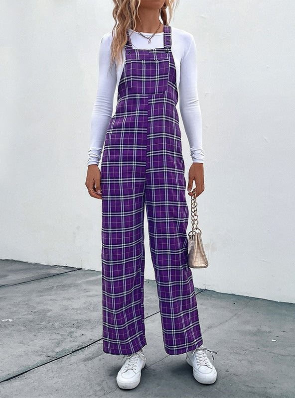 Casual Plaid Suspender Jumpsuit