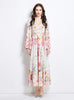 V-neck Trumpet Sleeve Print Dress