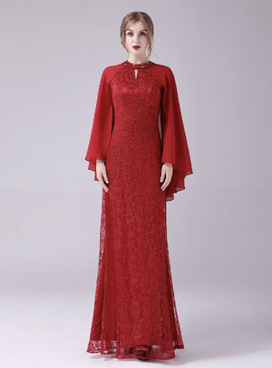 Red Chiffon Lace Beading Mother Of The Bride Dress