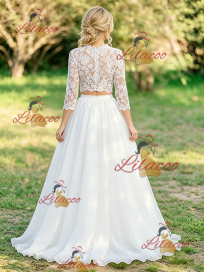 White Lace Long Sleeve Wedding Dress