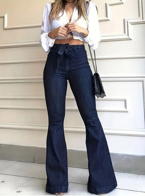 High Waist Lace-up Flared Wide-leg Pants Jeans