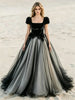Black Tulle Puff Sleeve Appliques Wedding Dress