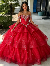 Red Off the Shoulsder Beading Quinceanera Dress