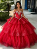 Red Off the Shoulsder Beading Quinceanera Dress