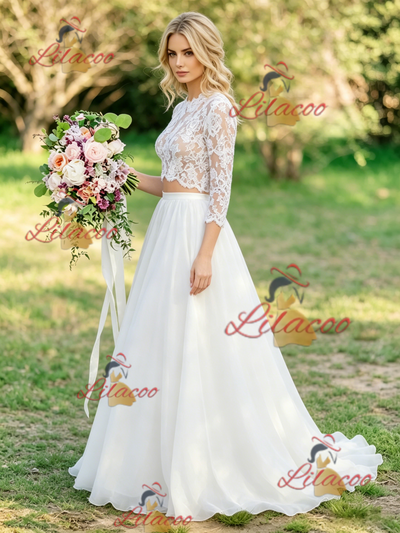 White Lace Long Sleeve Wedding Dress