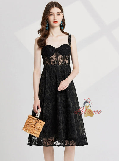 Retro Silm Waist Embroidery Gauze Dress