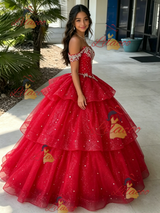 Red Off the Shoulsder Beading Quinceanera Dress